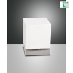 Lampada da tavolo BRENTA Forma di cubo, con sensore, dimmerabile IP20 Nichel satinato, Bianco dimmerabile